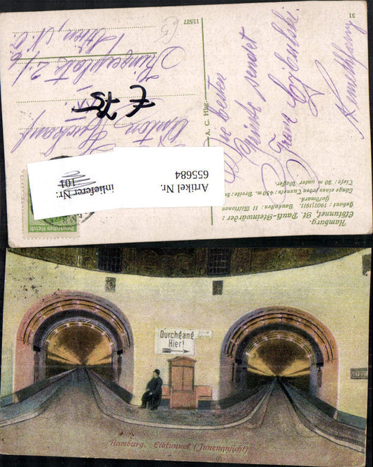 655684,Künstler Ak Hamburg Elbtunnel St Pauli Steinwärder Tunnel Innenansicht
