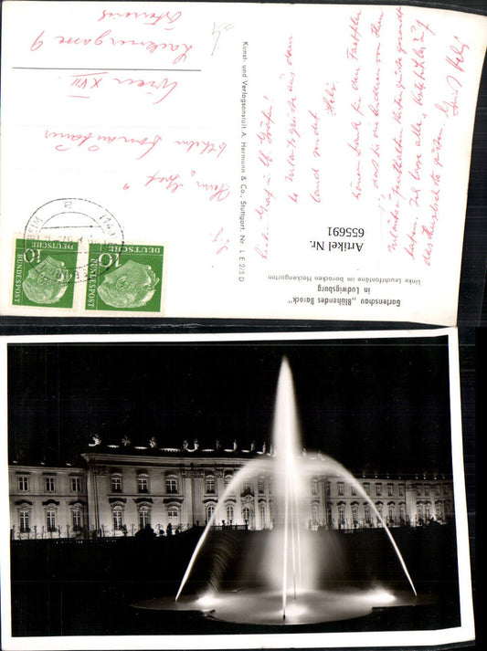 655691, Ludwigsburg Palace Ludwigsburg Illuminated Fountain at Night Fountain