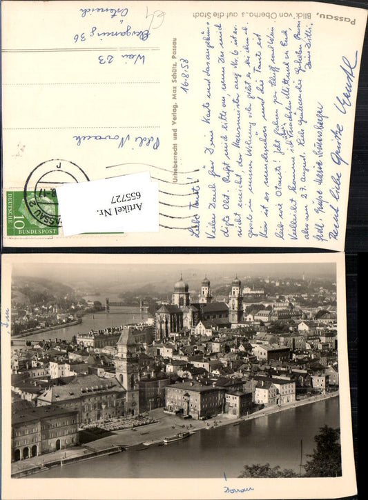 655727,Foto Ak Passau Blick v. Oberhaus auf d. Stadt
