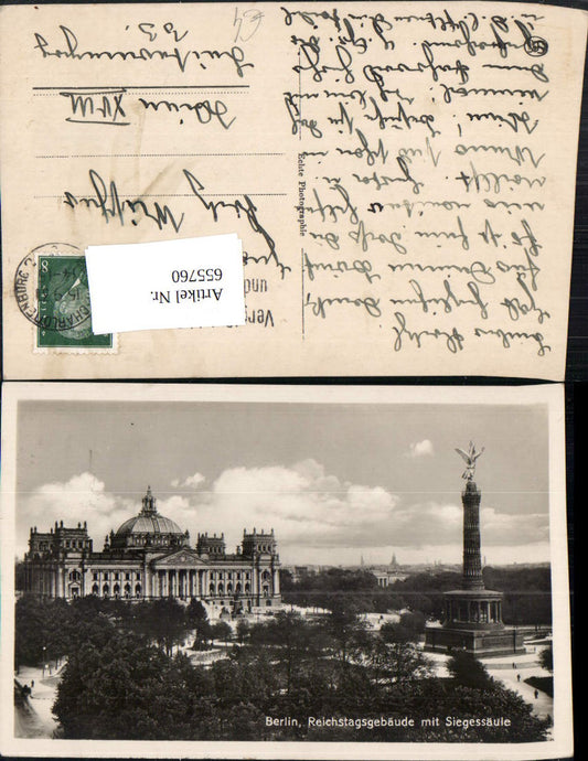 655760,Foto Ak Berlin Reichstagsgebäude mit Siegessäule