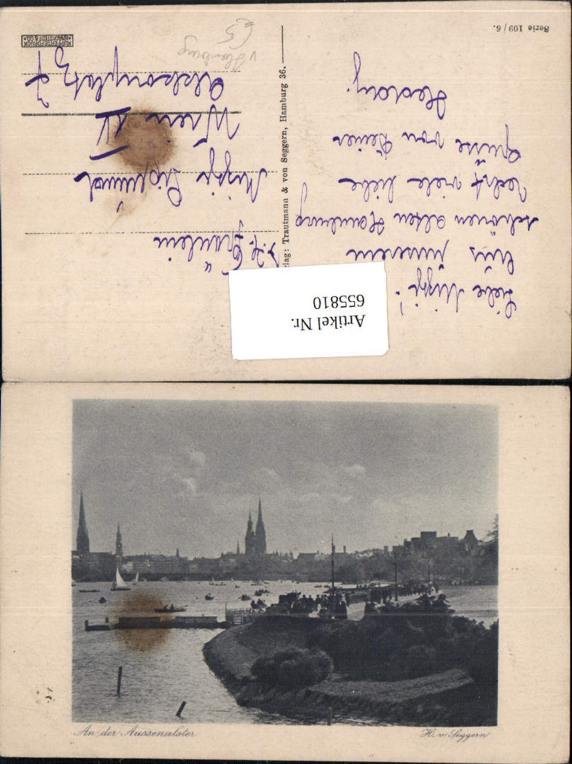 655810,Künstler Ak H. v. Seggern An der Aussenalster Hamburg