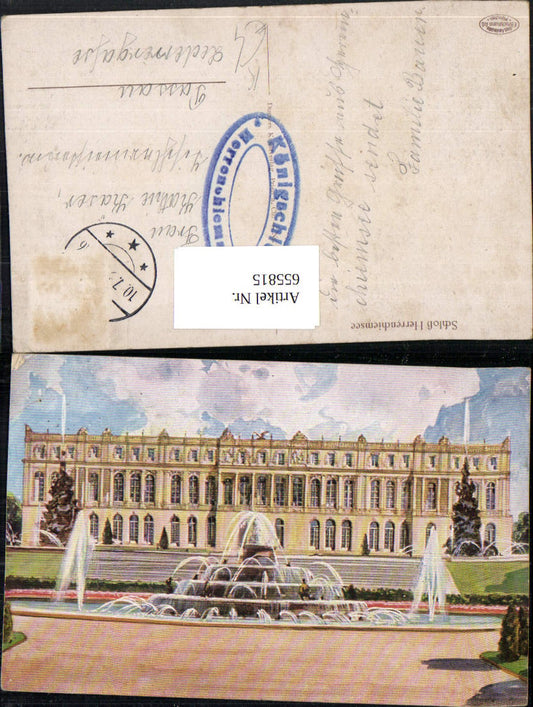 655815,Künstler Ak Schloss Herrenchiemsee Chiemsee Springbrunnen Brunnen