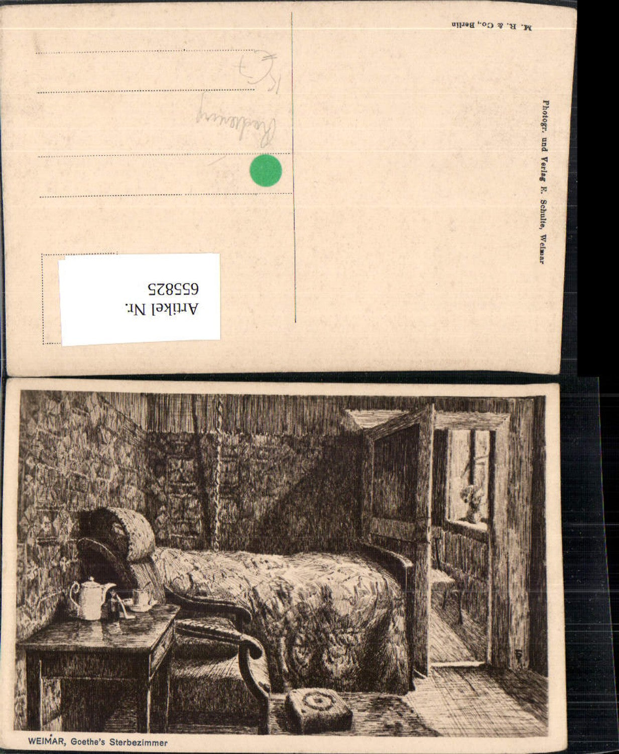 655825, Artist AK Etching Weimar Goethe's Death Room Bed