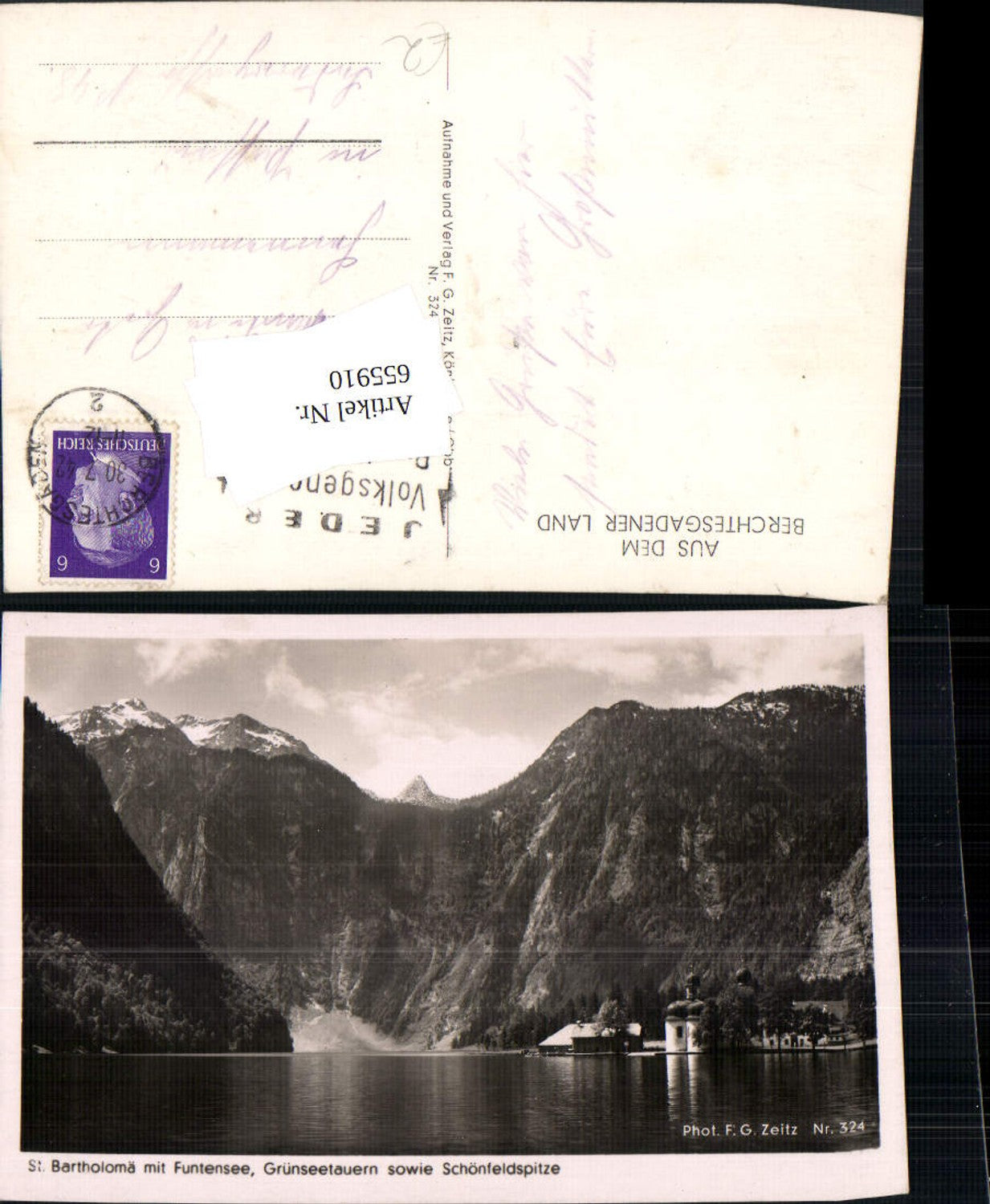 655910,Foto Ak Schönau am Königssee Kirche St. Bartholomä Funtensee Grünseetauern
