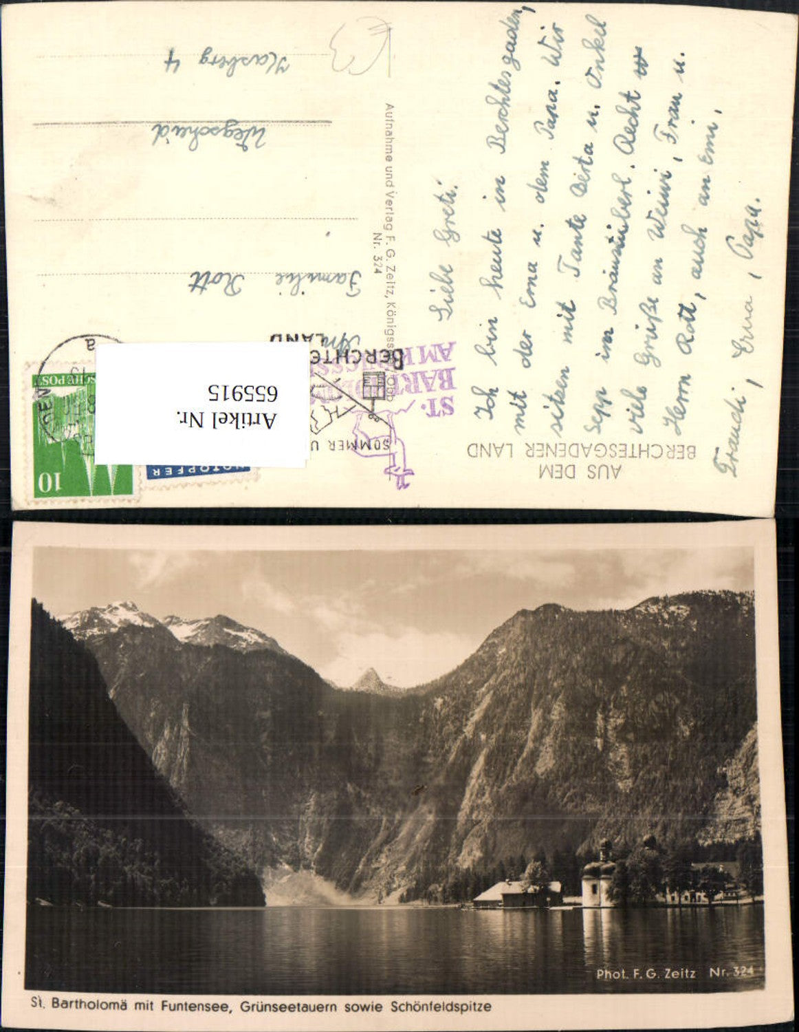 655915,Foto Ak Schönau am Königssee Kirche St. Bartholomä Funtensee Grünseetauern