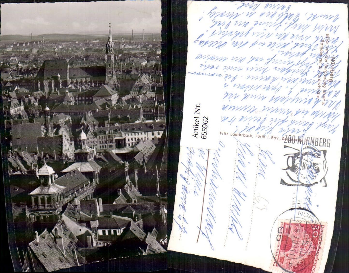 655962,Foto Ak Nürnberg Blick v. d. Burgfreiung übers Rathaus zur St Lorenzkirche