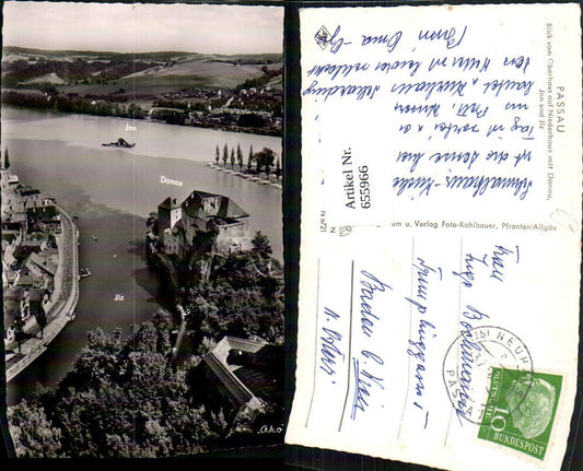 655966,Foto Ak Passau Blick v. Oberhaus auf Niederhaus mit Donau Inn u. Ilz