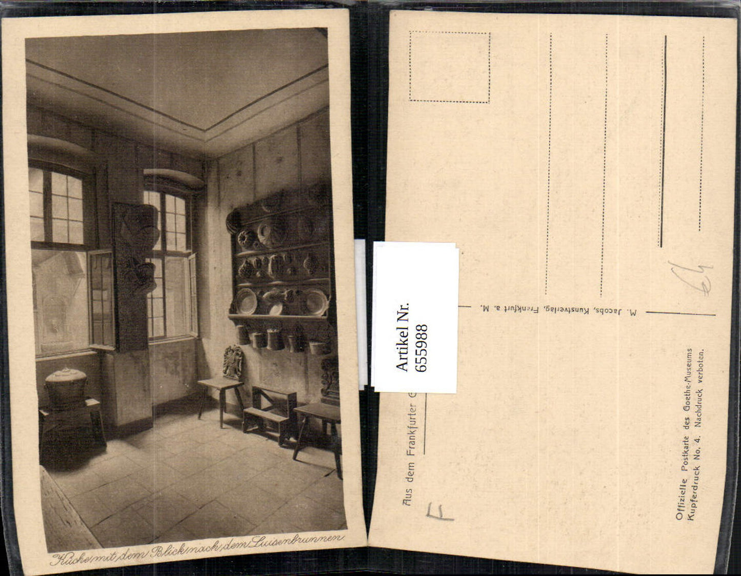 655988,Frankfurt Goethehaus Küche m. d. Blick Luisenbrunnen Interieur