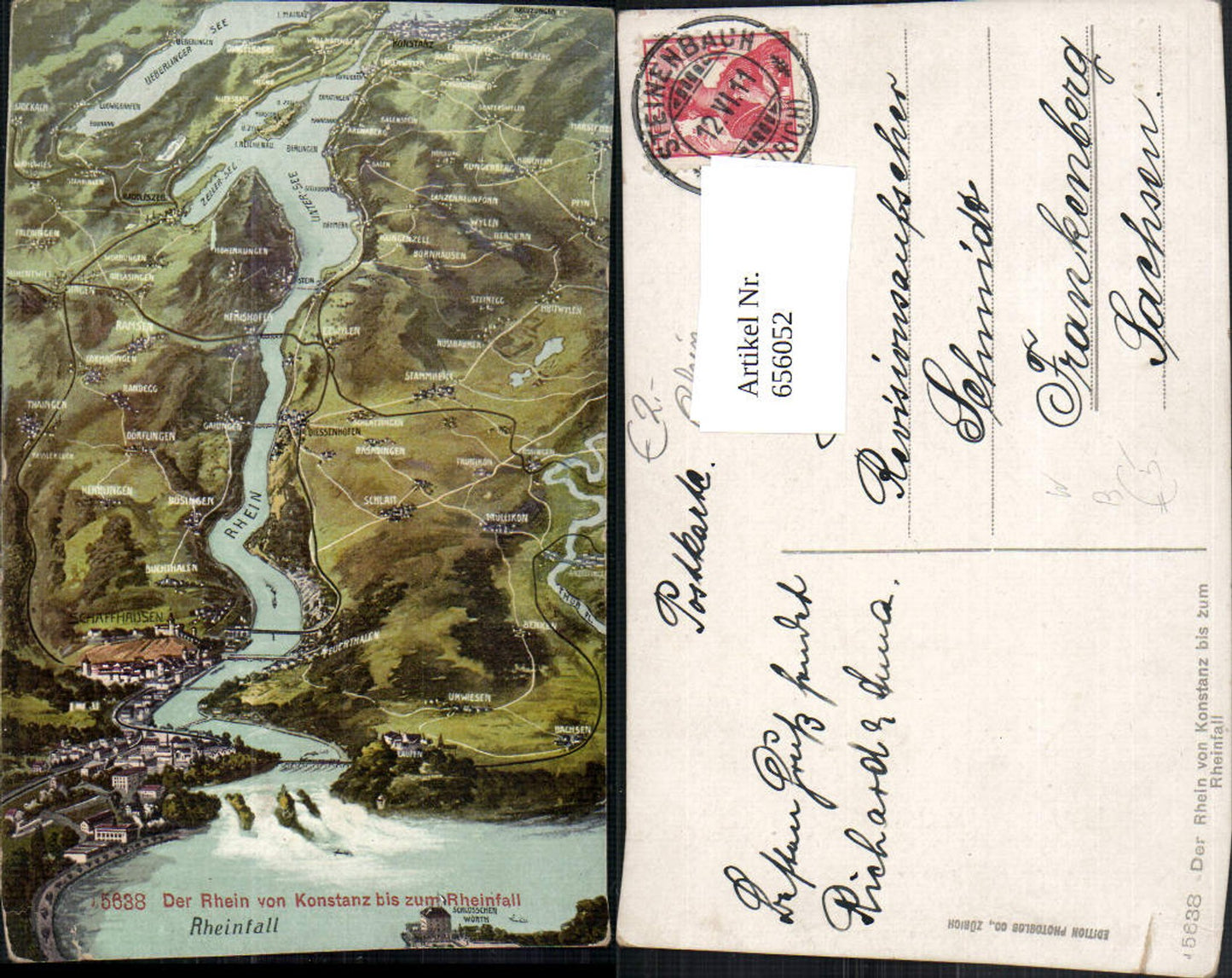 656052,Reliefkarte Der Rhein v. Konstanz bis zum Rheinfall