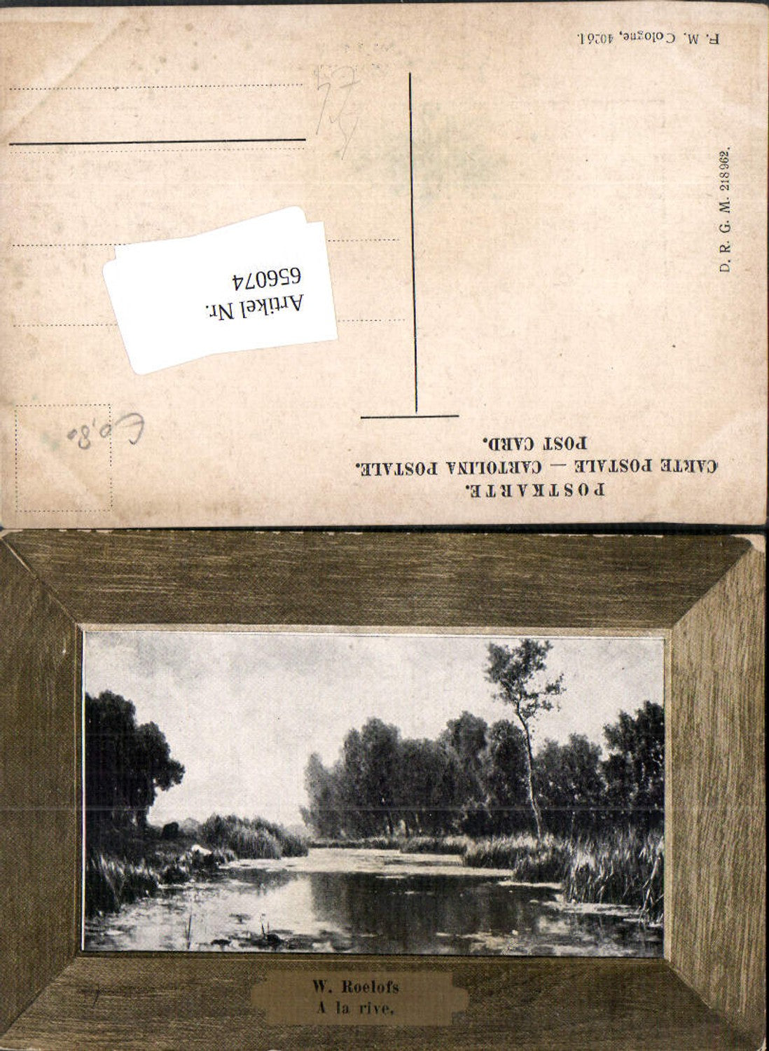 656074,Künstler Ak W. Roelofs A la rive Flusslandschaft Passepartout