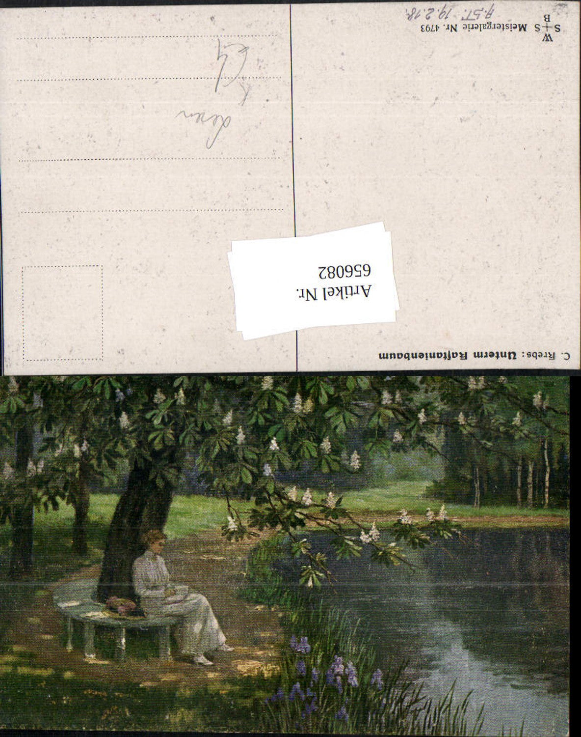 656082,Künstler Ak C. Krebs Unterm Kastanienbaum Baum Frau Lesen