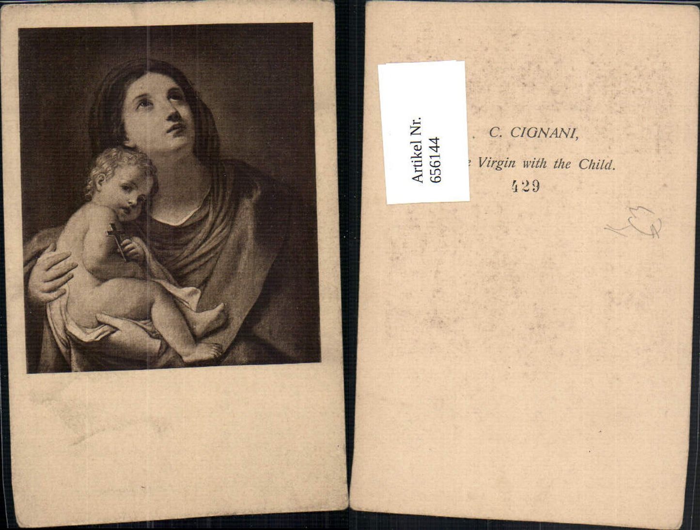 656144,Künstler Ak C. Cignani The Virgin with the Child Jungfrau mit Kind Kreuz