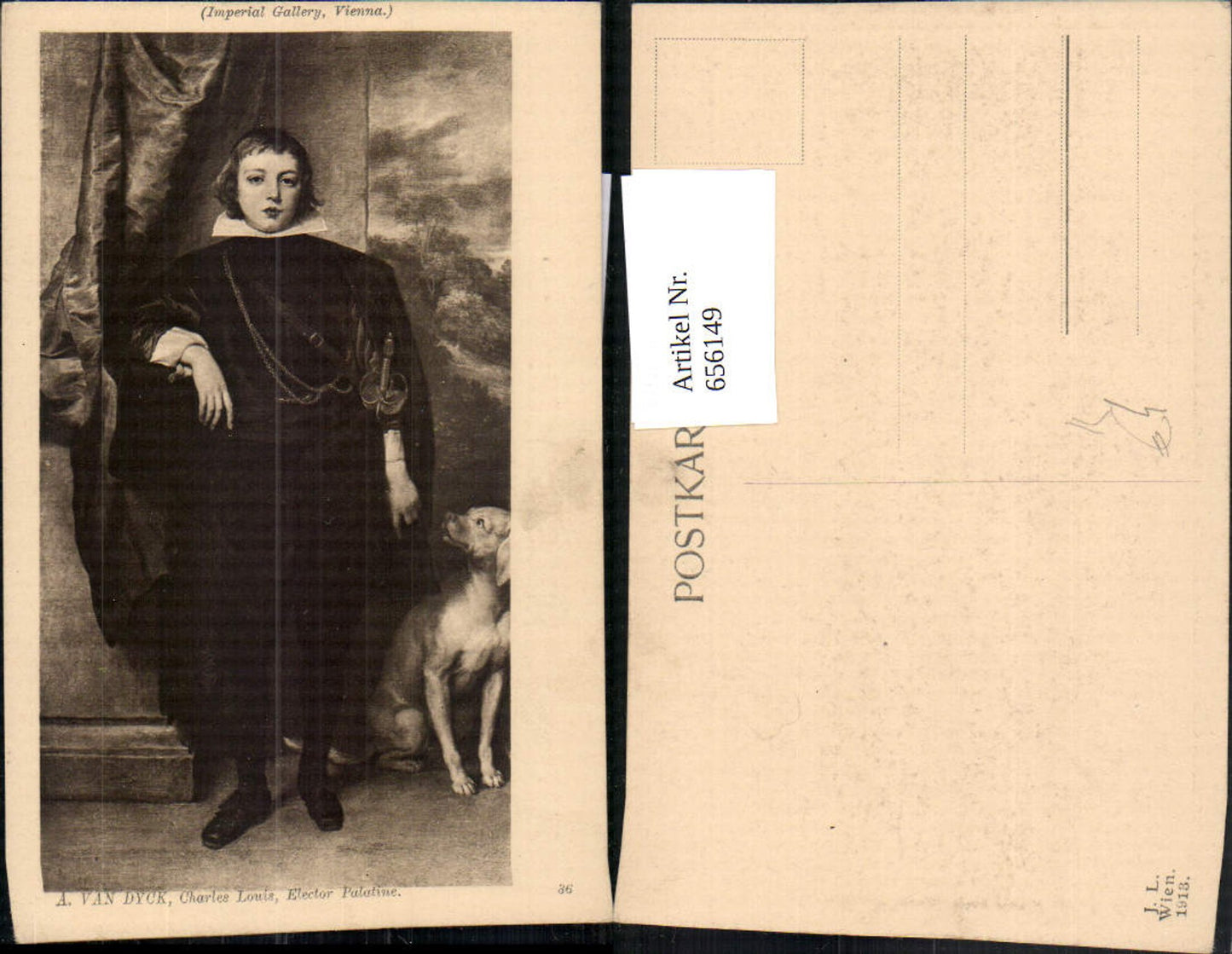 656149,Künstler Ak A. van Dyck Charles Louis Elector Palatine mit Hund