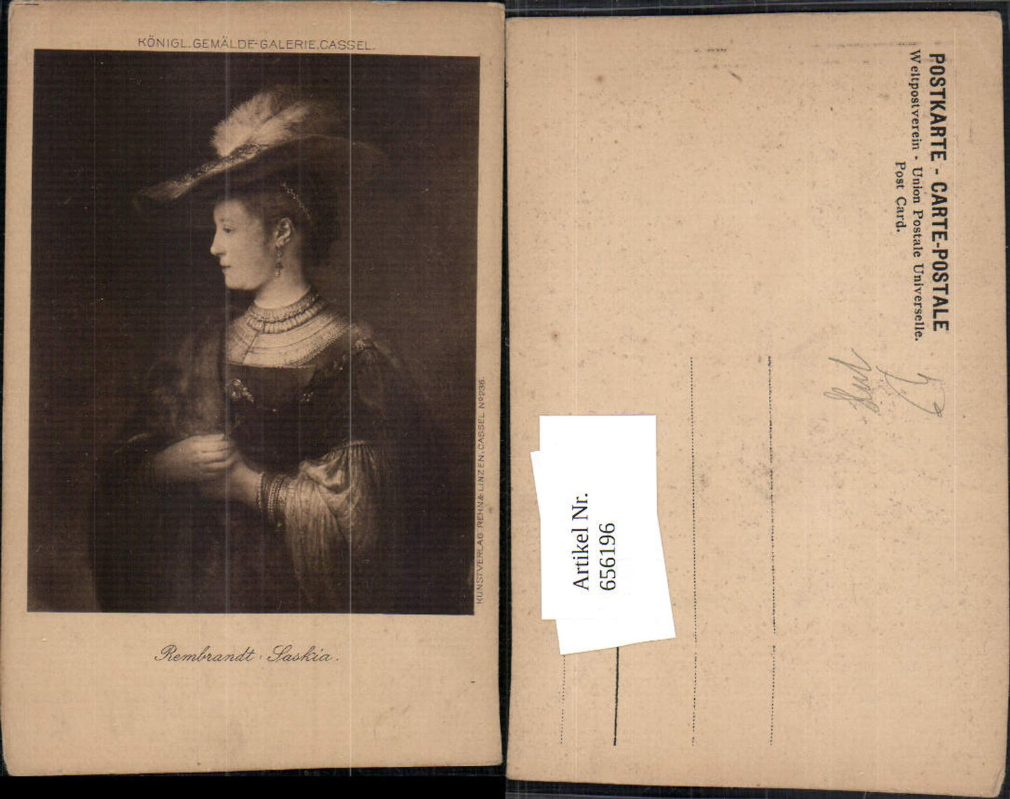 656196,Künstler Ak Rembrandt Saskia Frau mit Hut Portrait