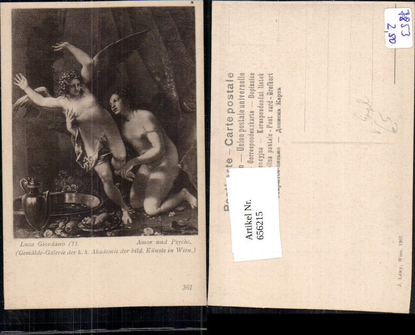 656215,Künstler Ak Luca Giordano Amor und Psyche Engel pub J. Löwy 361