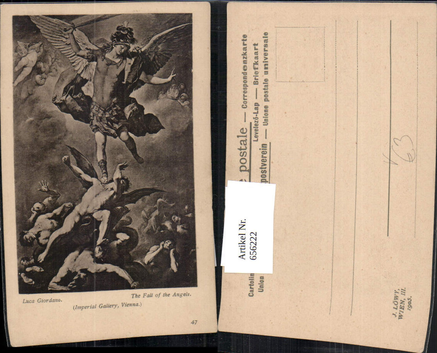 656222,Künstler Ak Luca Giordano The Fall of the Angels Engel pub J. Löwy 47