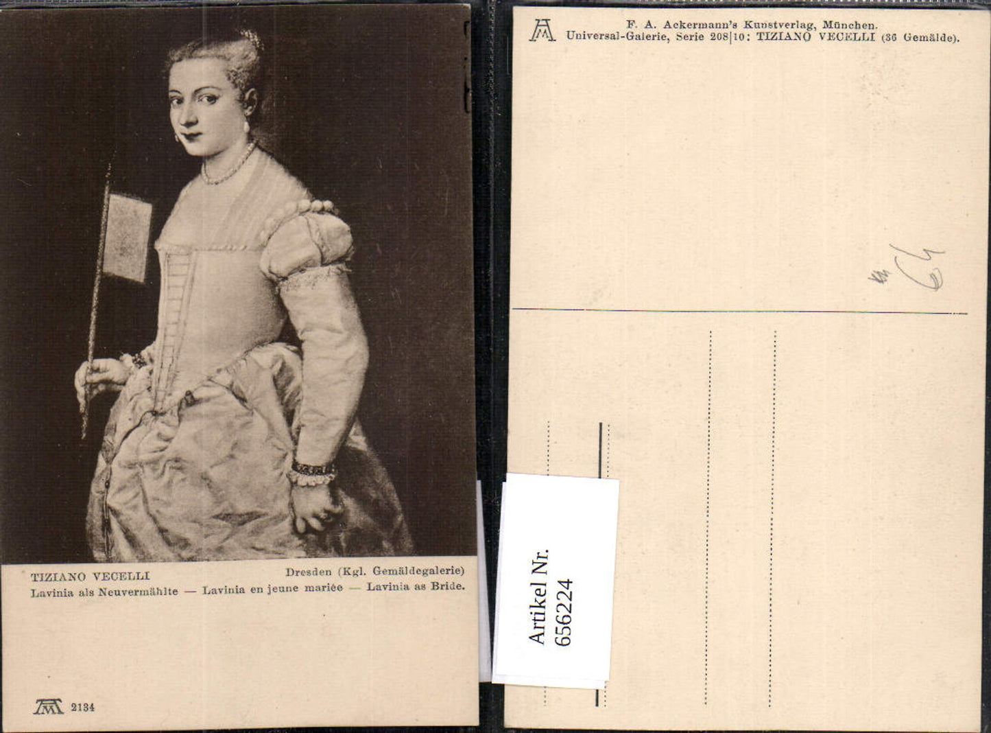 656224,Künstler Ak Tiziano Vecelli Lavinia als Neuvermählte Frau Portrait