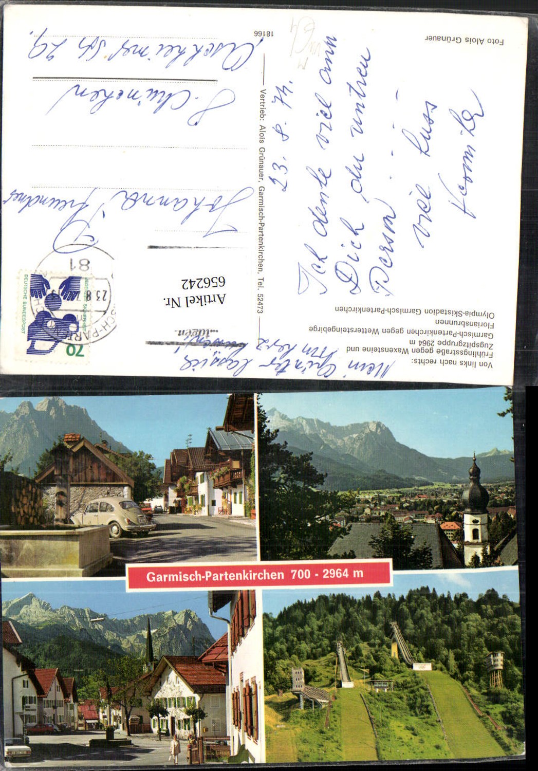 656242,Mehrbild Ak Garmisch-Partenkirchen Kirche Dorfansicht VW Käfer