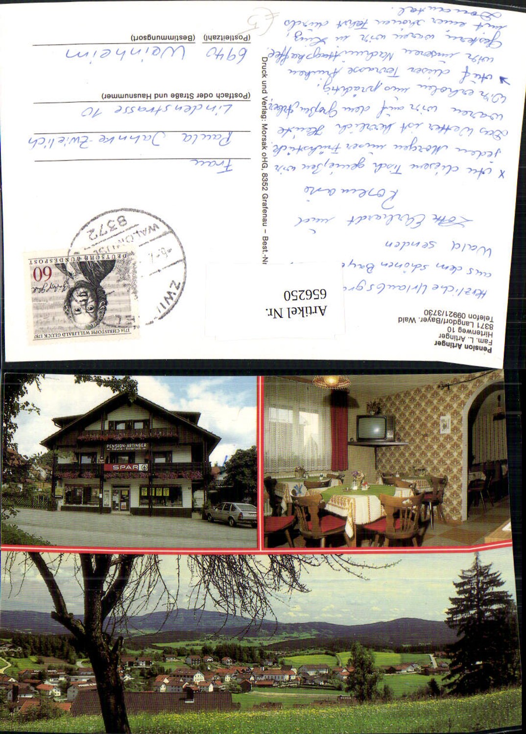 656250,Mehrbild Ak Langdorf Bayer. Wald Pension Artinger Reklame Spar