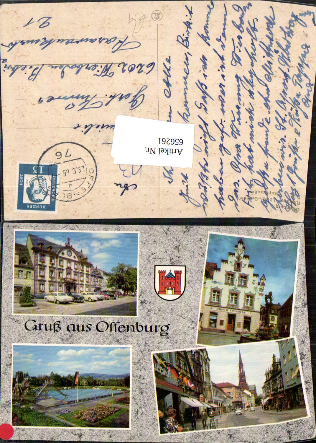 656261,Mehrbild Ak Offenburg Hirsch Apotheke Kirche Schwimmbad