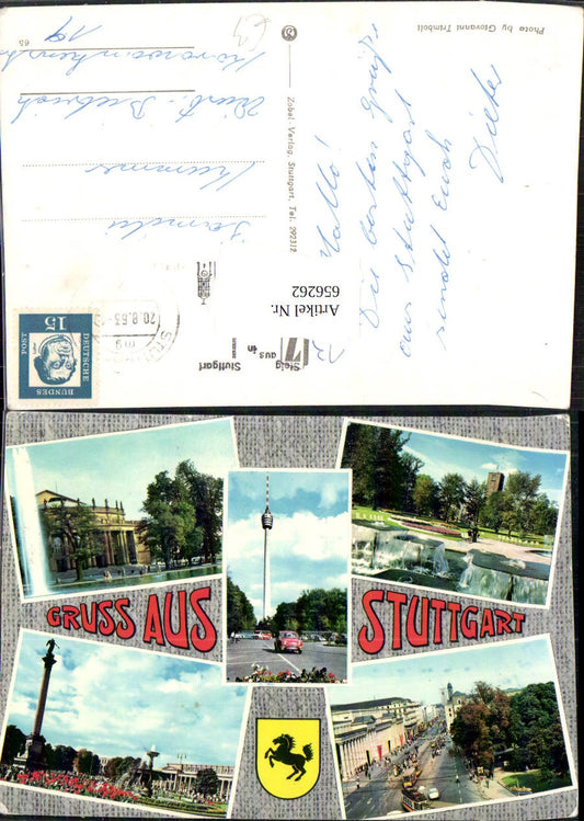 656262, Multi-image postcard Stuttgart TV tower tram