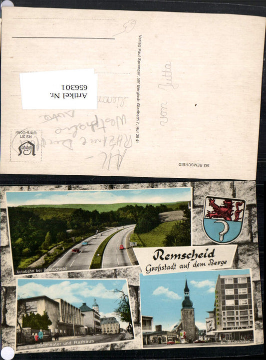 656301,Mehrbild Ak Remscheid Autobahn Blick Stadttheater Rathaus Stadtkirche