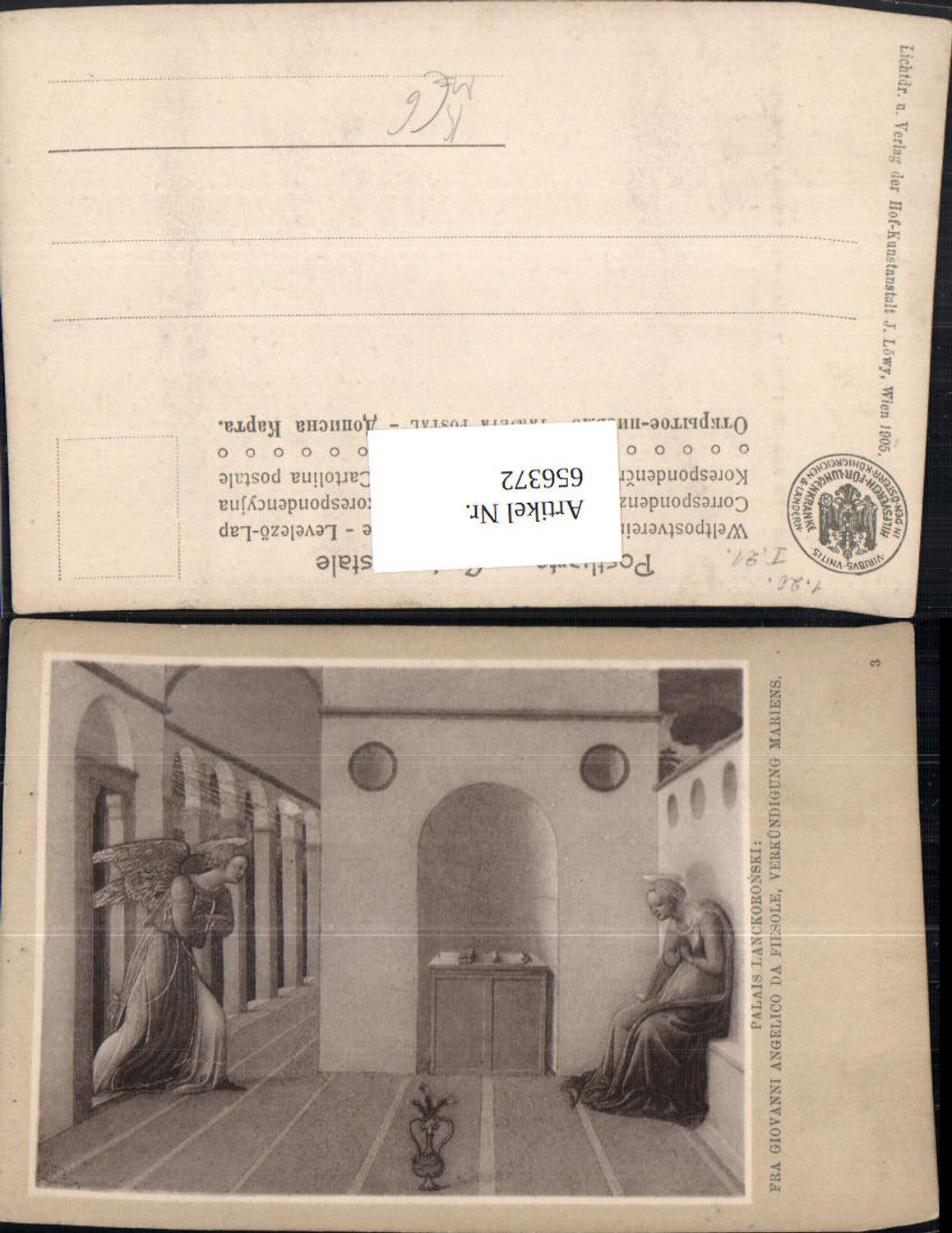 656372,Künstler Ak Fra Giovanni Angelico da Fiesole Verkündigung Mariens Engel pub J. Löwy 3