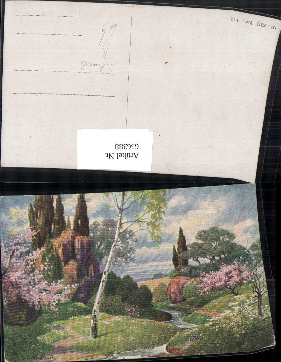 656388,Künstler Ak J. Kränzle Birke Baum Landschaft