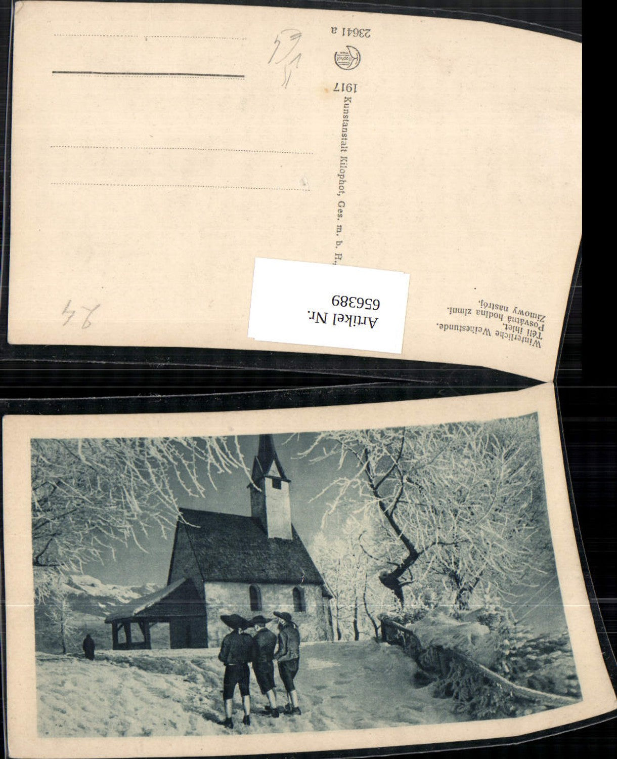 656389,Künstler Ak Winterliche Weihestunde Männer v. Kirche pub Kilophot 23641a