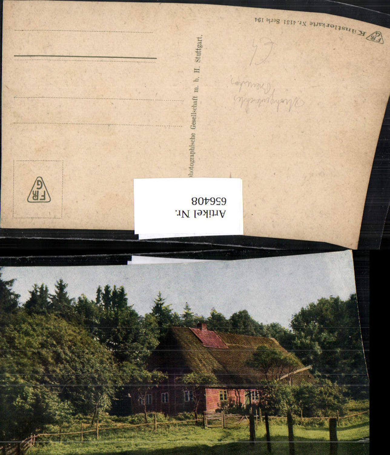 656408,Künstler Ak Strohgedecktes Bauernhaus Landwirtschaft