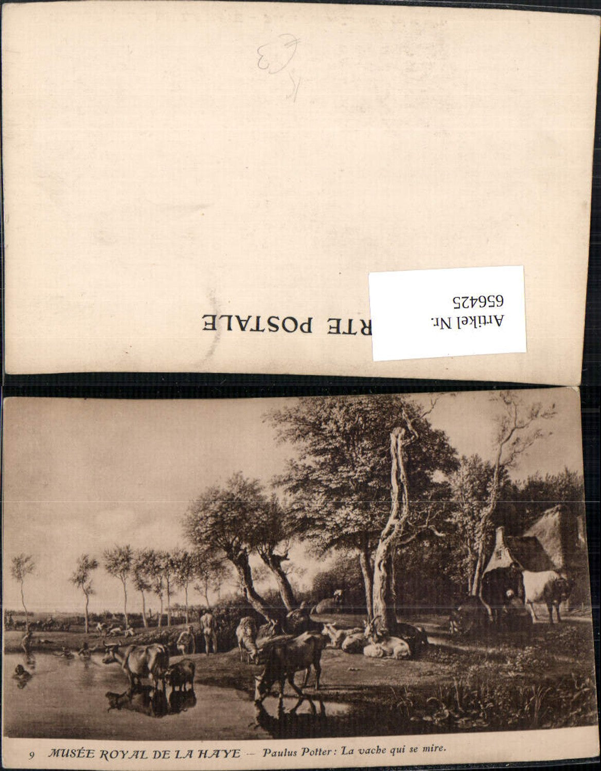 656425,Künstler Ak Paulus Potter La vache qui se mire Tiere Rinder Ufer Landschaft