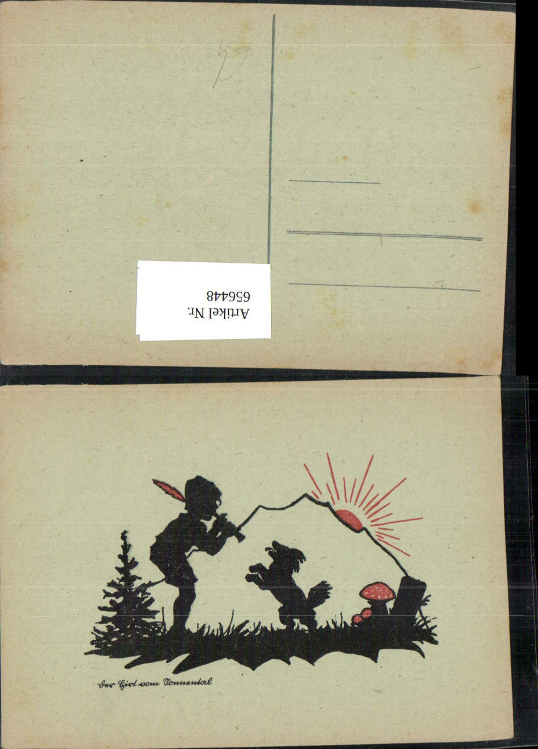 656448,Künstler Ak Scherenschnitt Silhouette Der Hirt von Nonnental Flöte Hund