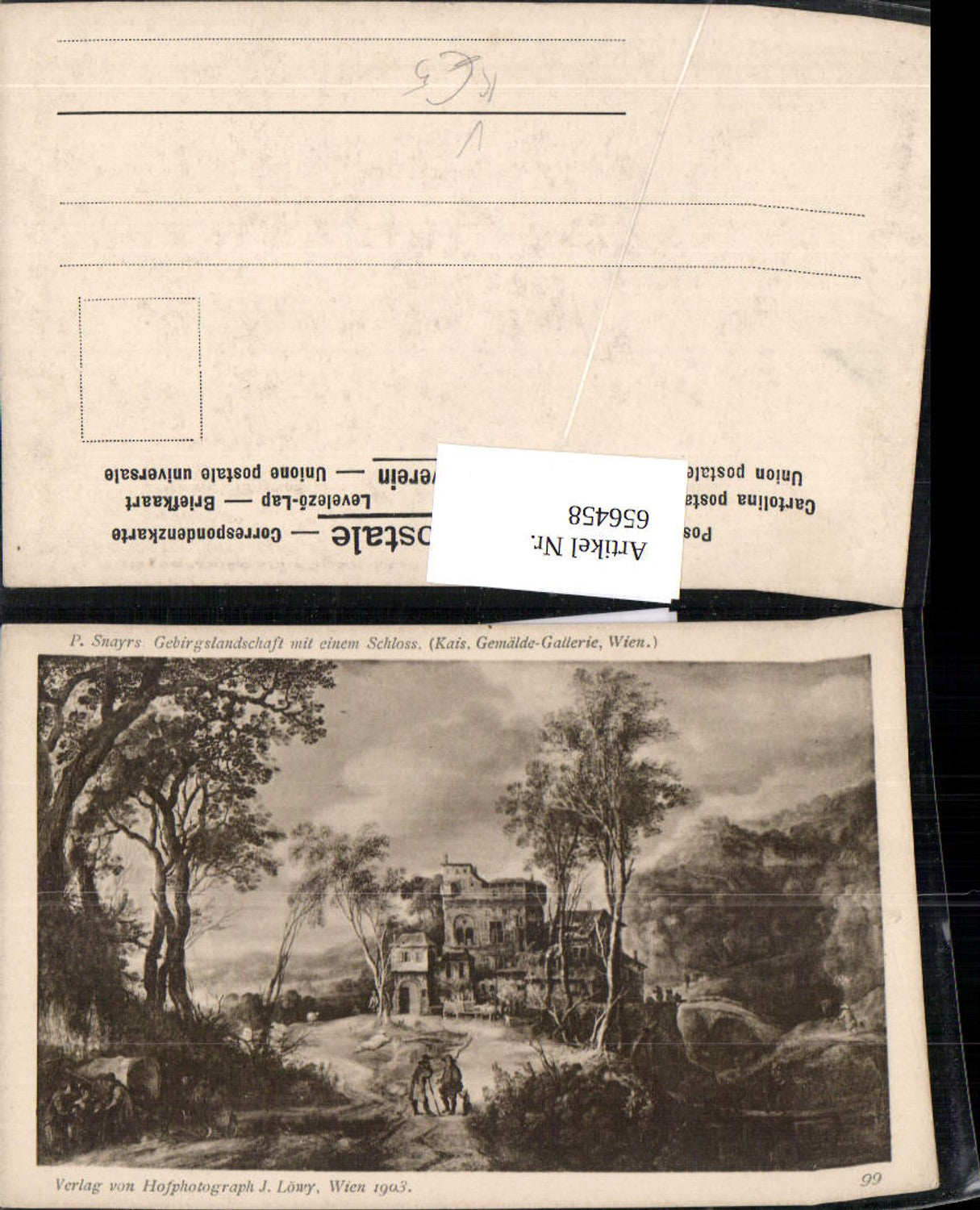 656458,Künstler Ak P. Snayrs Gebirgslandschaft mit einem Schloss pub J. Löwy 99