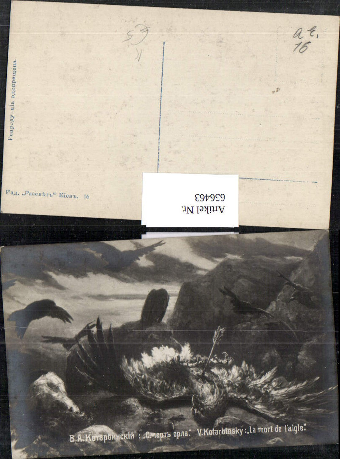 656463,Künstler Ak V. Kotarbinsky La mort de l aigle Tod Adler Pfeil steckt in Brust Jagd