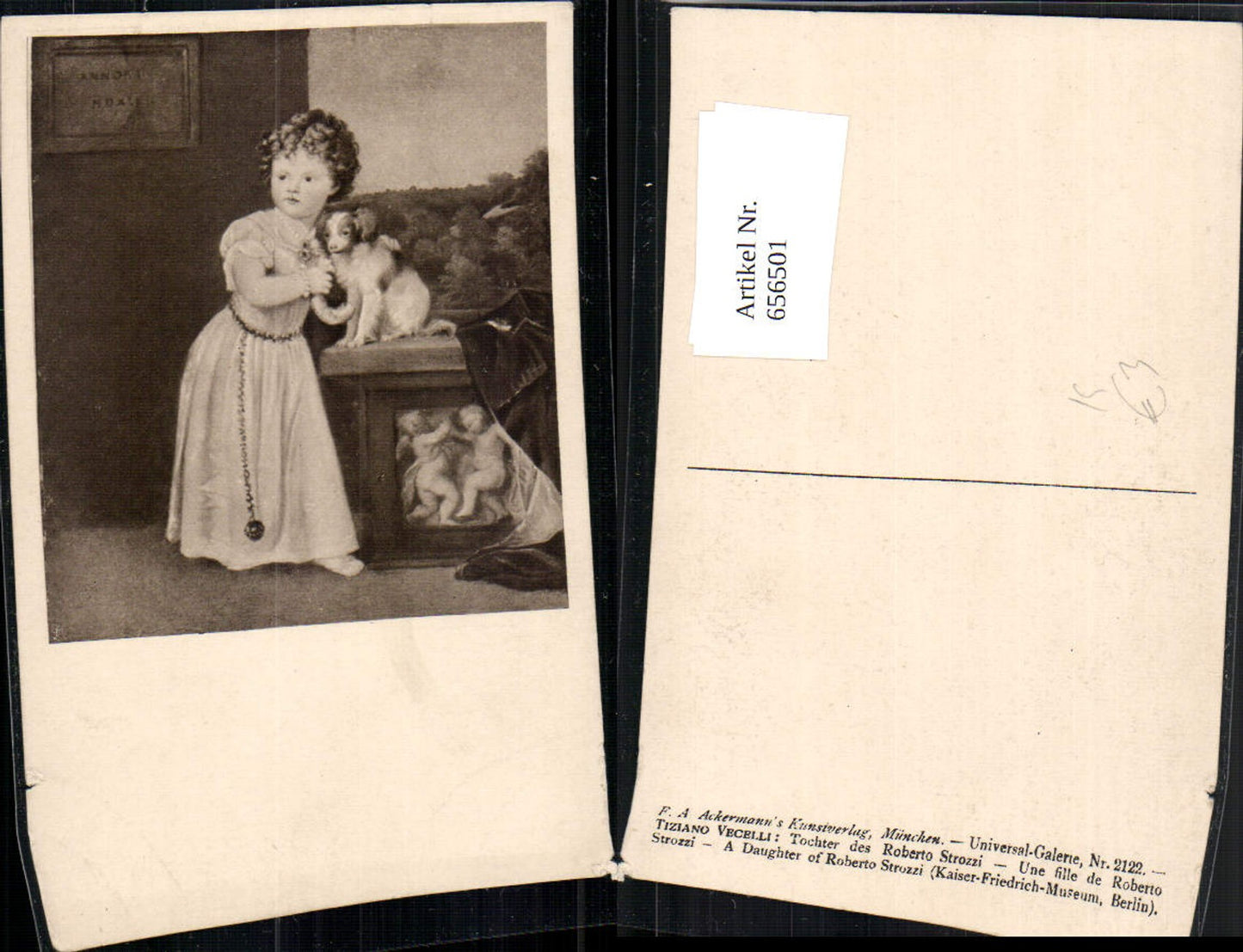 656501,Künstler Ak Tiziano Vecelli Tochter des Roberto Strozzi Mädchen mit Hund