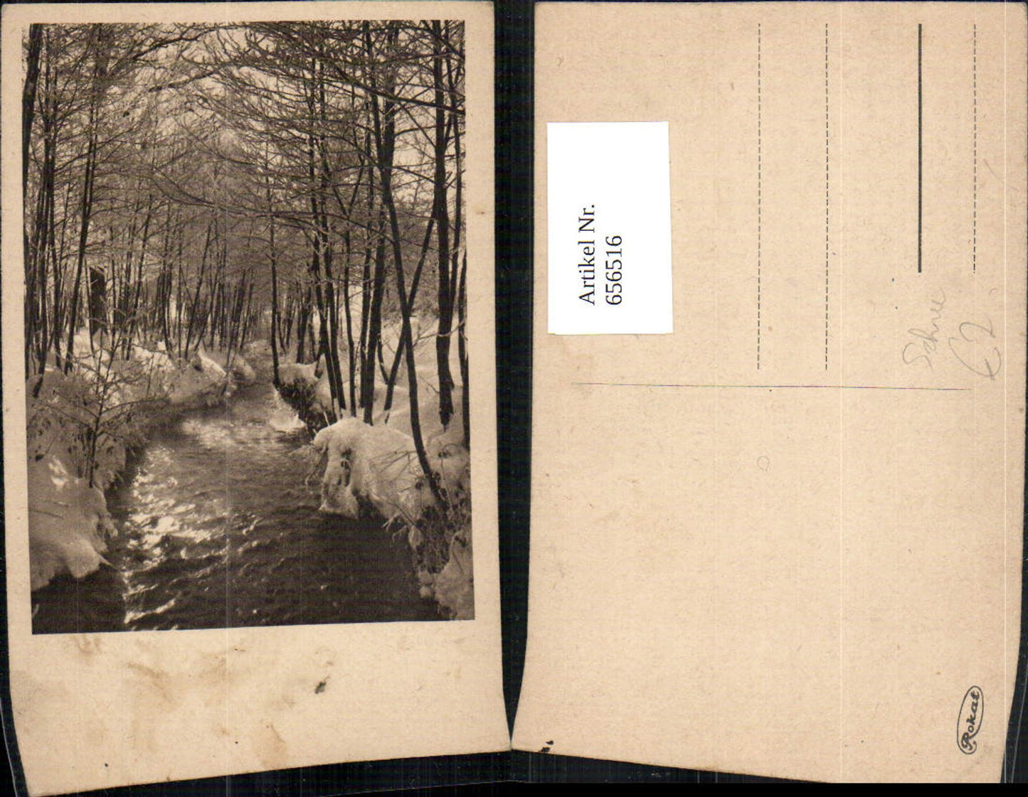 656516,Künstler Ak Stimmungsbild Bach Wald Bäume im Winter Landschaft