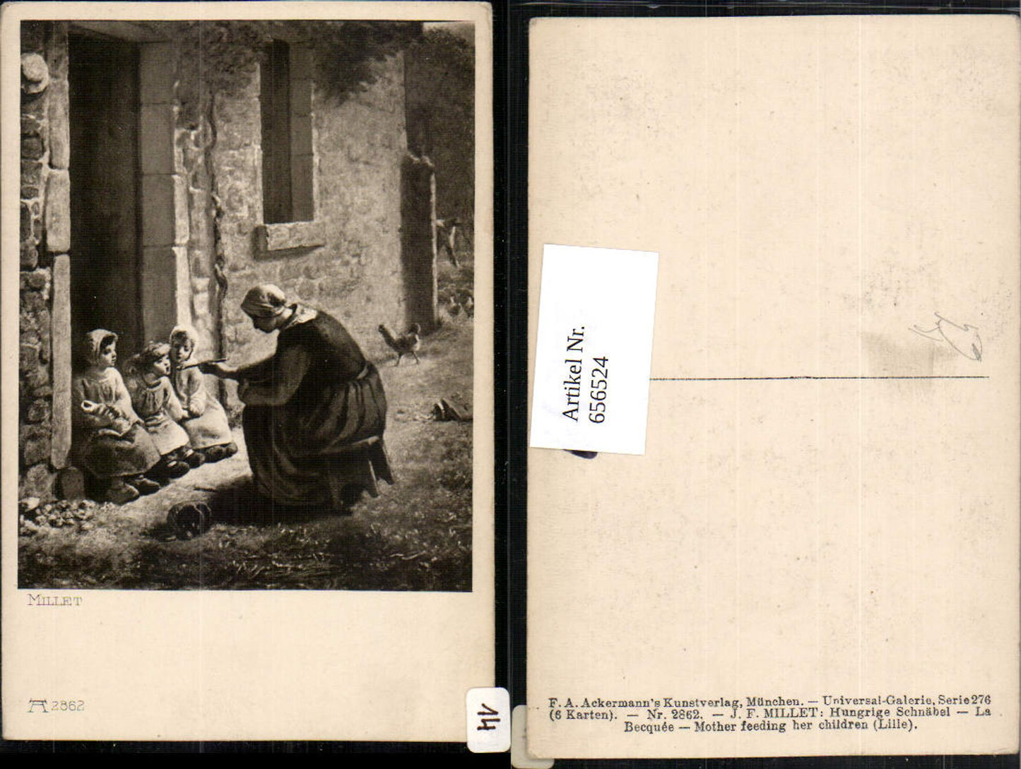 656524,Künstler Ak J. F. Millet Hungrige Schnäbel Mutter füttert Kinder