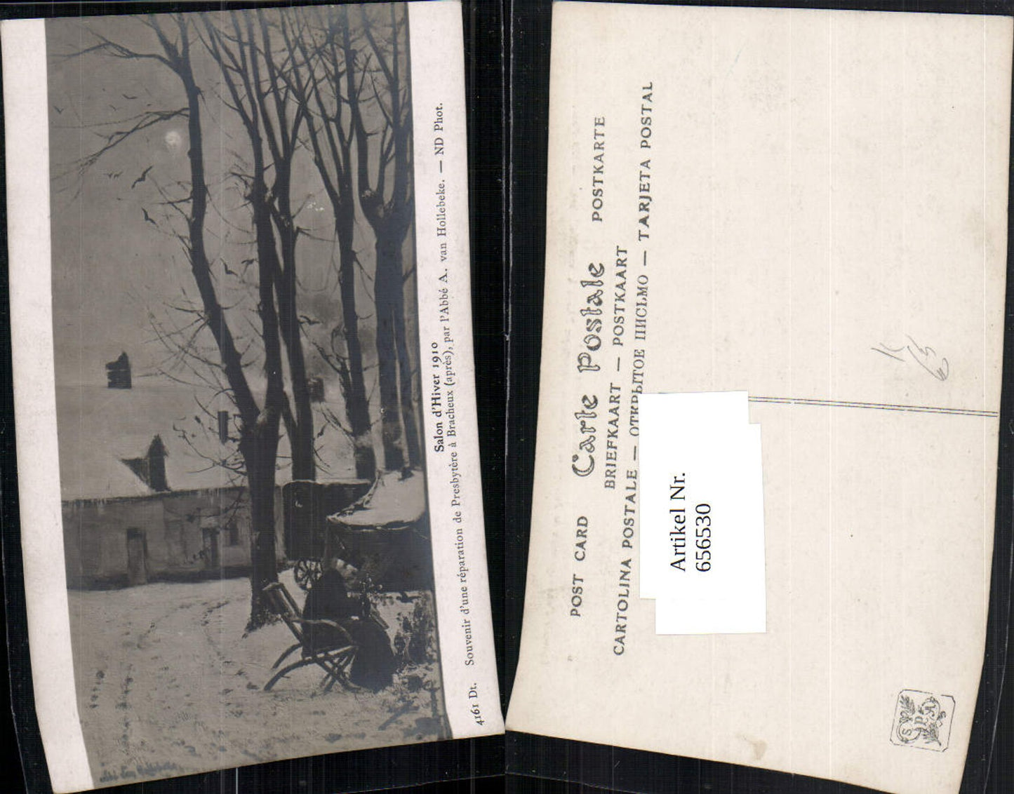 656530,Künstler Ak A. van Hollebeke Souvenir d une reparation de Presbytere a Bracheux Hiver