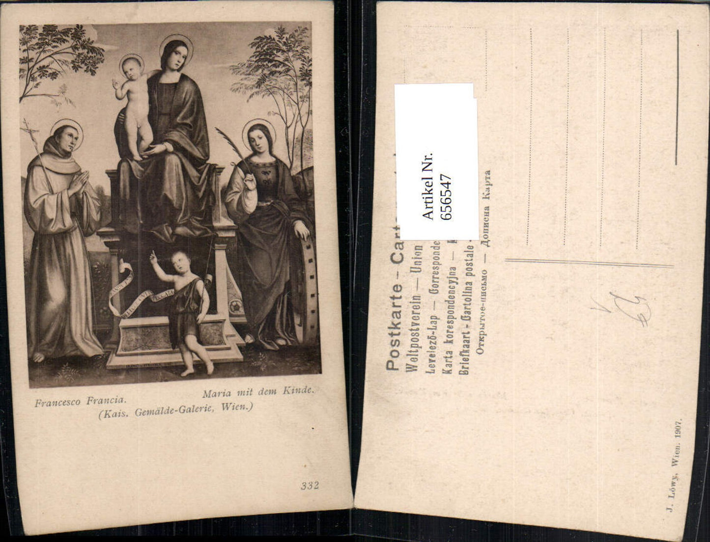 656547,Künstler Ak Francesco Francia Maria mit dem Kinde Religion pub J. Löwy 332