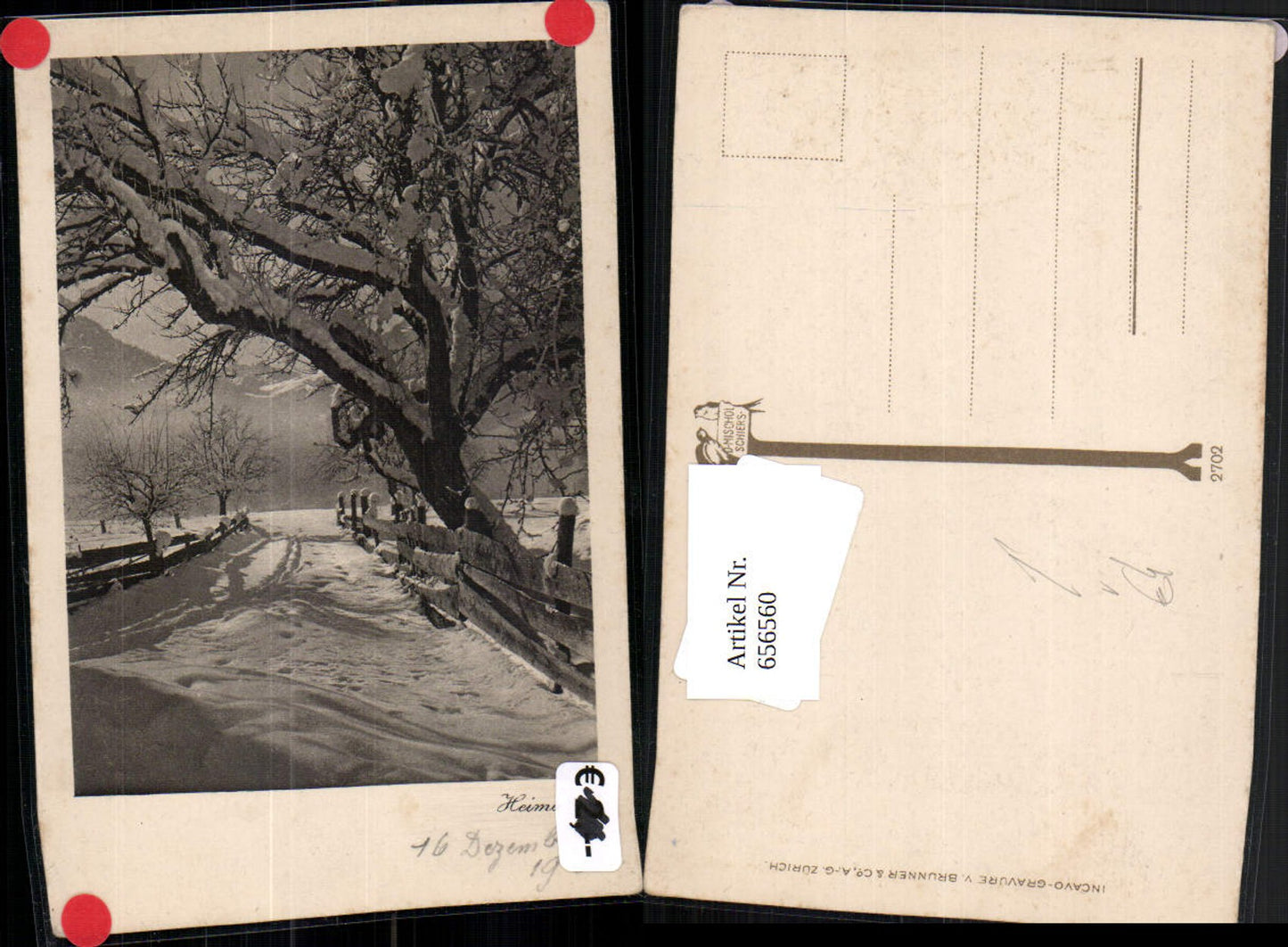 656560,Künstler Ak Heimat Winterlandschaft mit Baum Zaun pub D. Mischol Schiers 2702