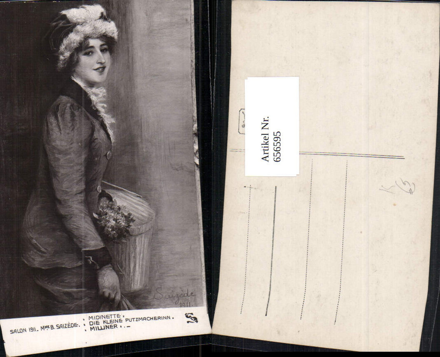 656595,Künstler Ak Mme. B. Saizede Midinette Die kleine Putzmacherin Milliner Frau