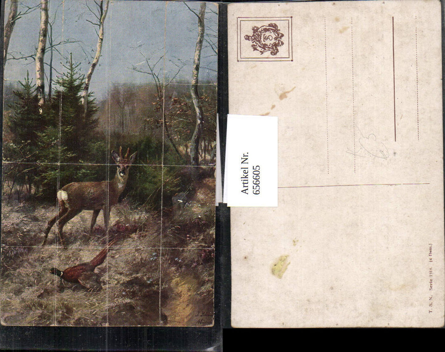656605,Künstler Ak Reh Wild Fasan Jagd Wald Landschaft
