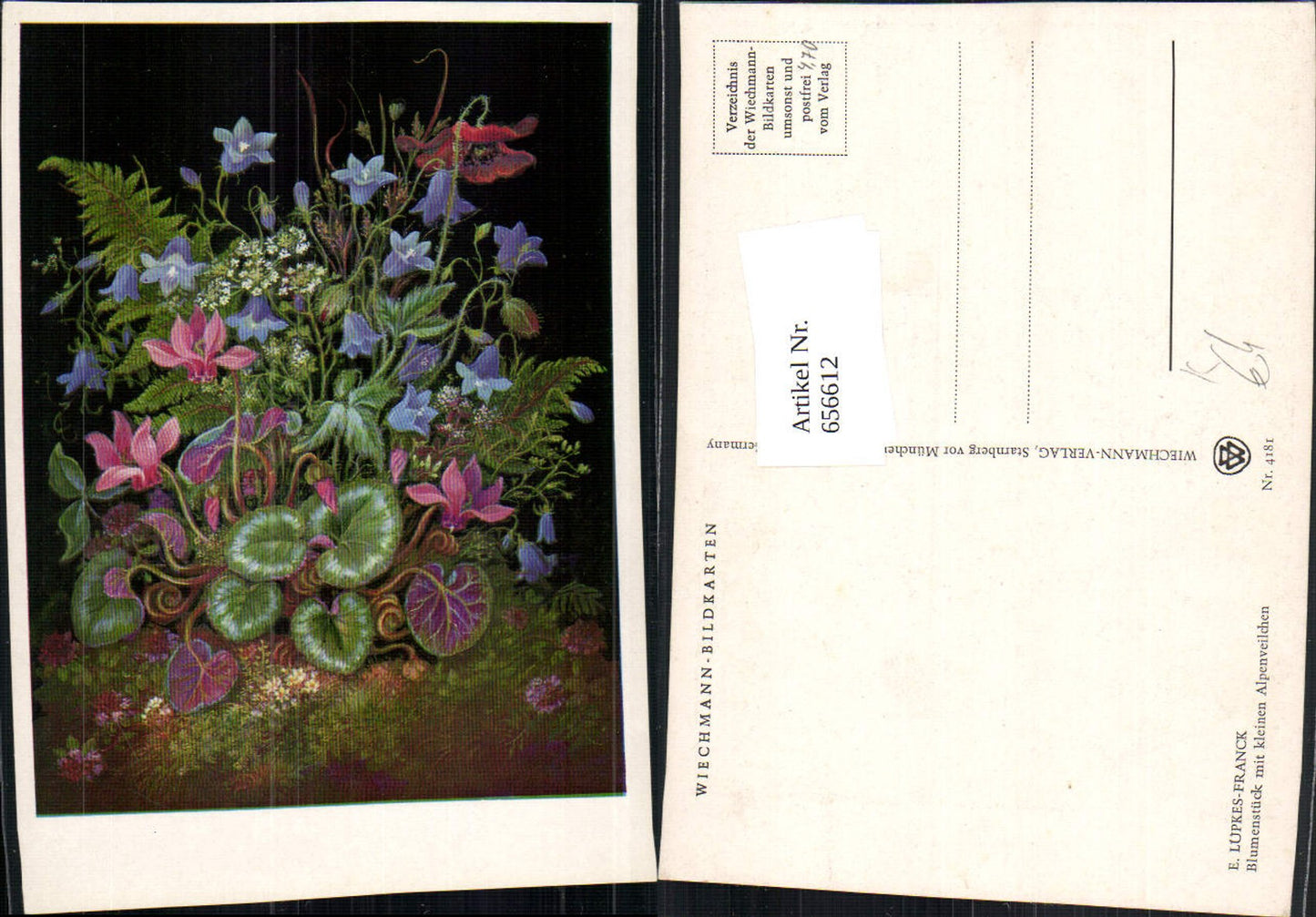 656612,Künstler Ak E. Lükes-Franck Blumenstück mit kleinen Alpenveilchen Blumen