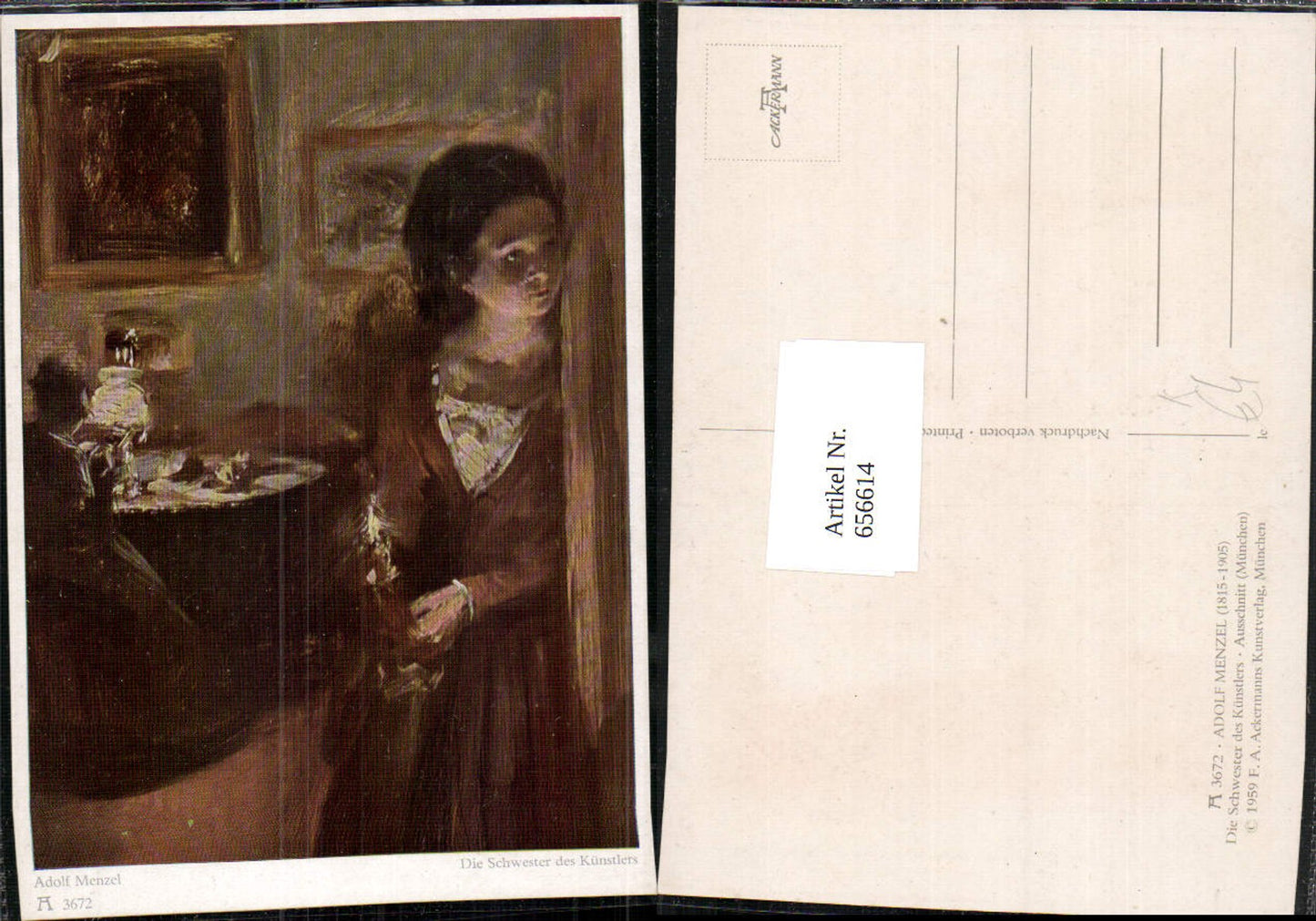 656614,Künstler Ak Adolf Menzel Die Schwester des Künstlers