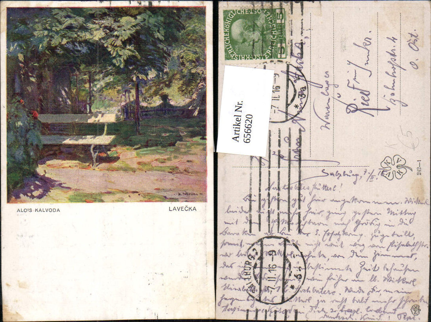 656620,Künstler Ak Alois Kalvoda Lavecka Bank Wald Garten