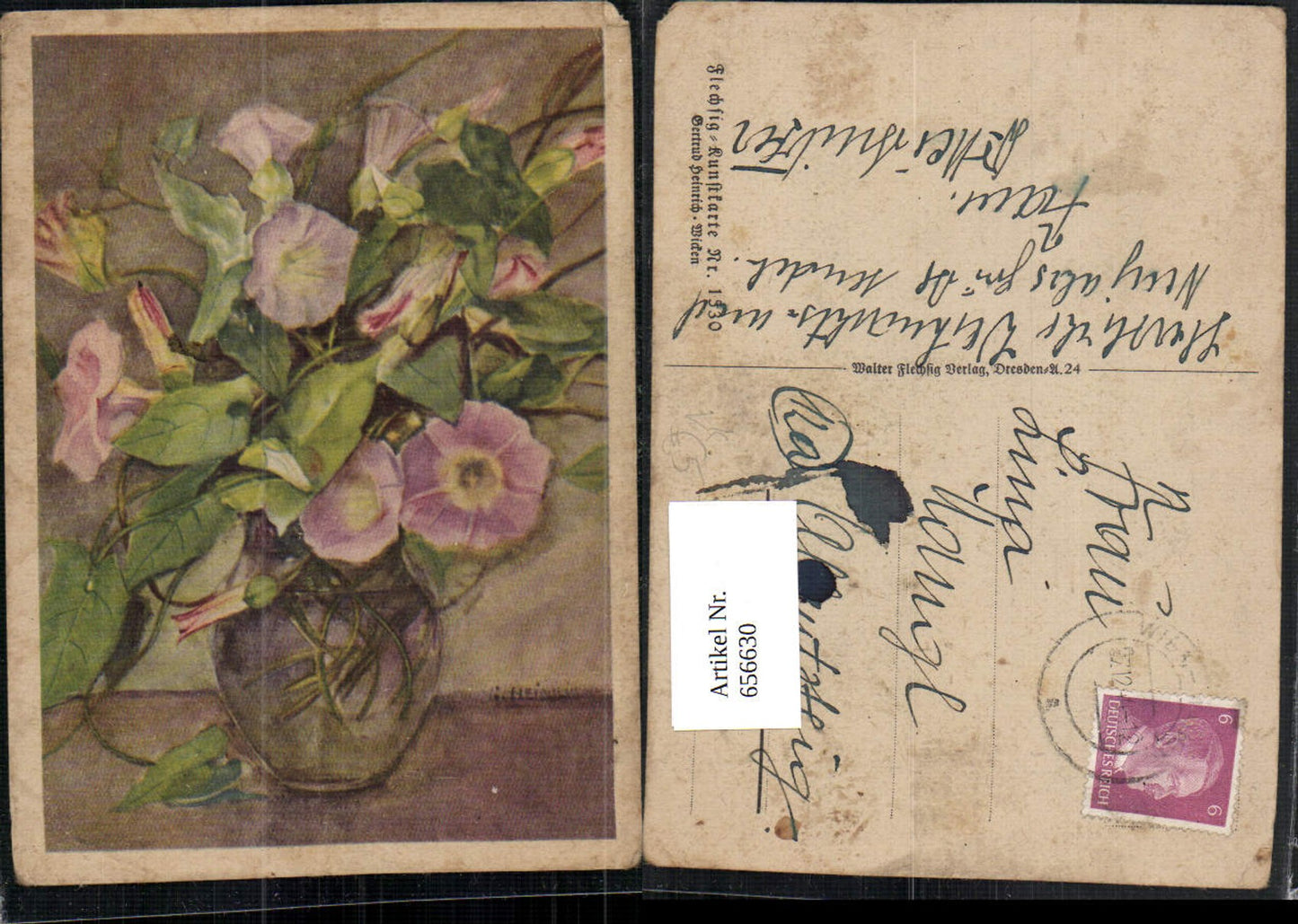 656630,Künstler Ak Gertrud Heinrich Wicken Blumen Vase pub Walter Flechsig 1530