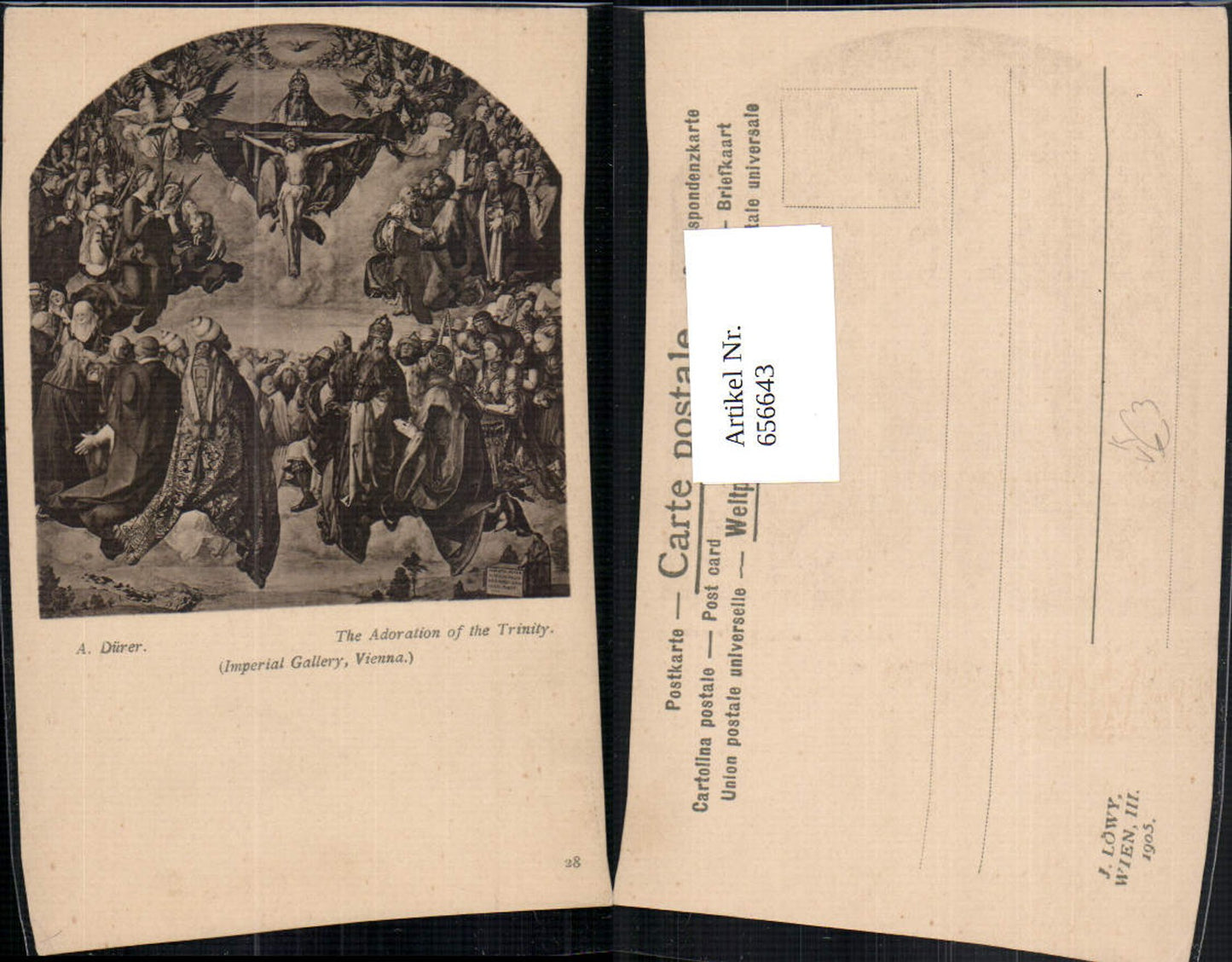 656643,Künstler Ak Albrecht Dürer The Adoration of the Trinity Engel Jesus pub J. Löwy 28