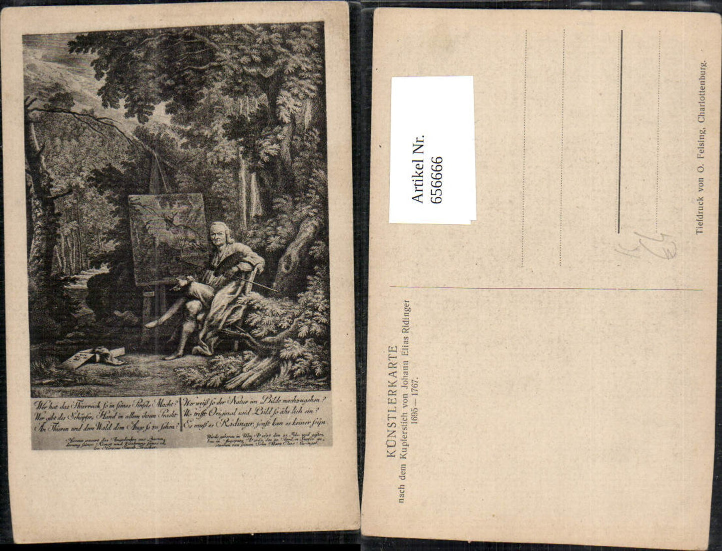 656666,Künstler Ak nach Kupferstich Johann Elias Ridinger Maler mit Staffelei in Wald