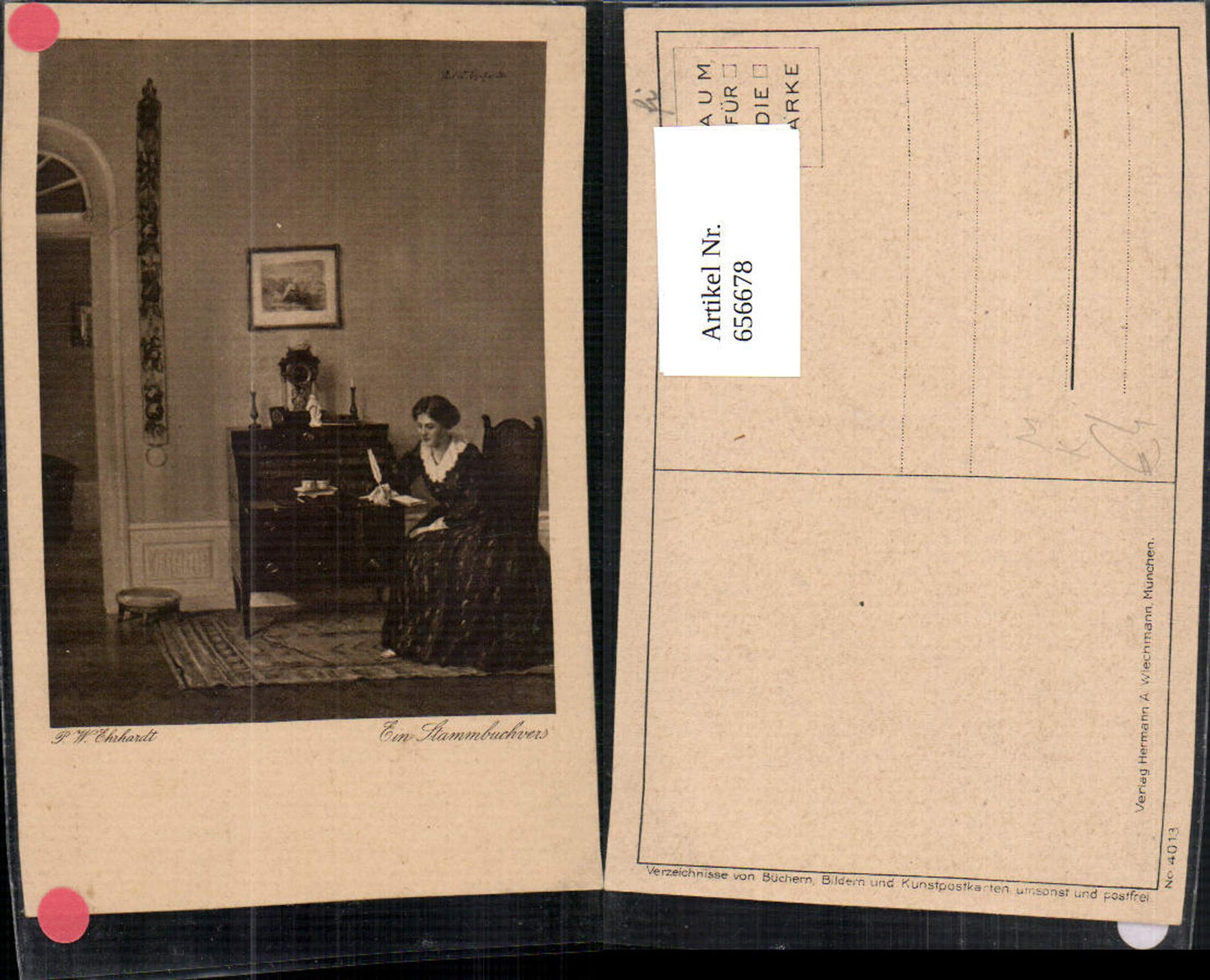 656678,Künstler Ak P. W. Ehrhardt Ein Stammbuchvers Frau Schreiben