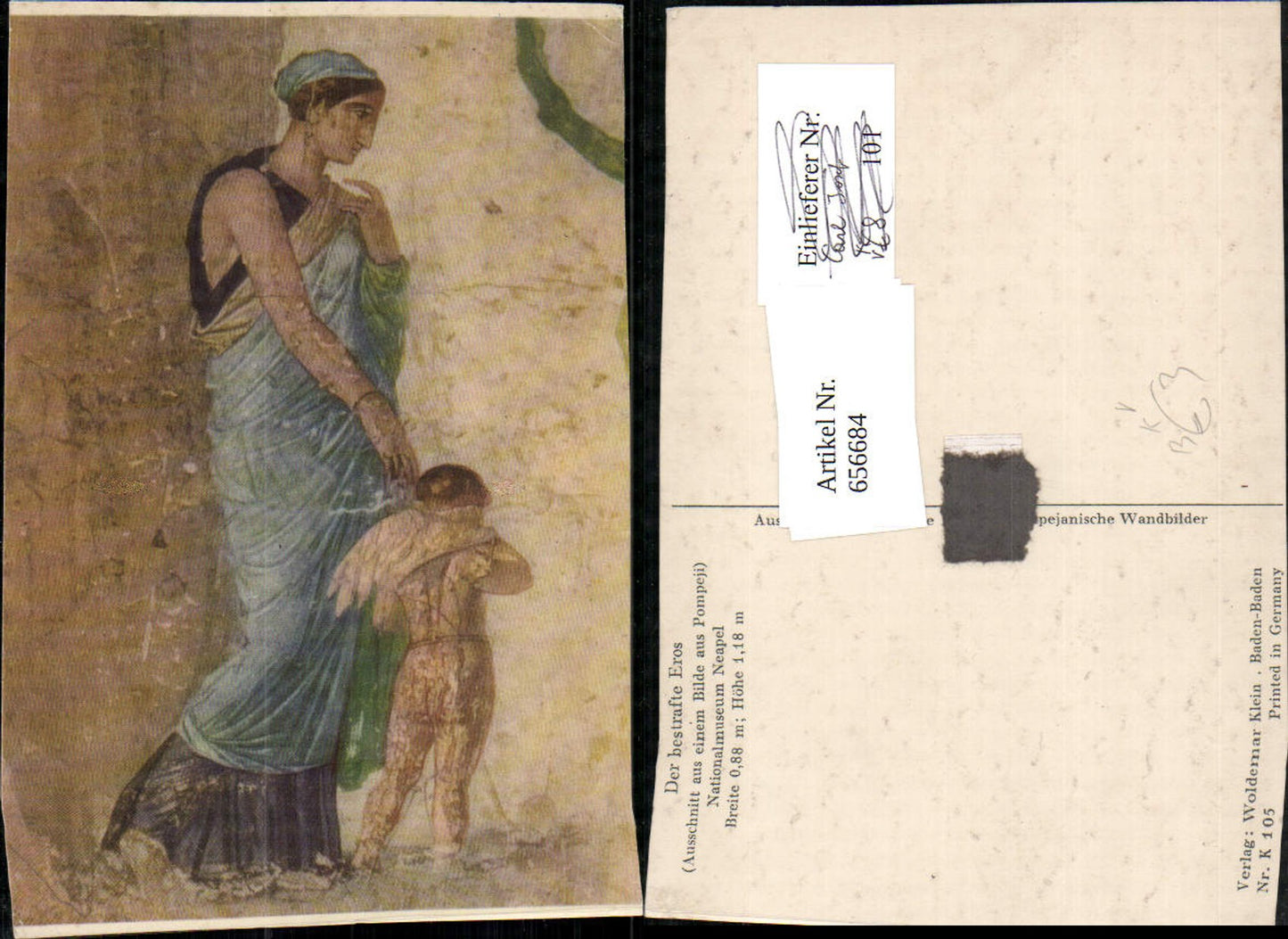 656684,Künstler Ak Der bestrafte Eros Ausschnitt Pompeji Neapel  pub Woldemar Klein K 105